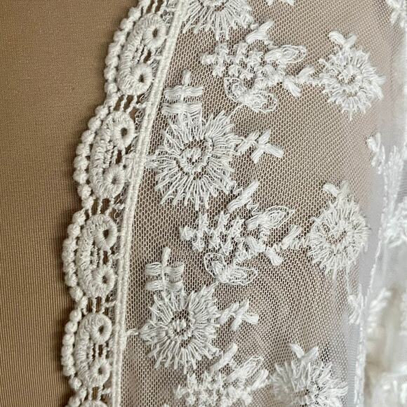 Magnolia Lane Cream Sheer Lace Kimono Size M Fairy Boho Romantic Cottage Angel - Picture 6 of 10